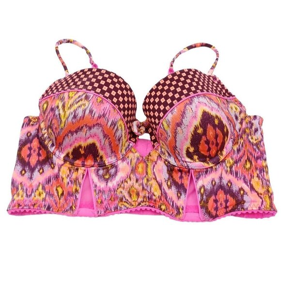 Victoria's Secret Very Sexy Balconet Bra Hot Pink Ikat Tribal Boho Festival 32C - Picture 1 of 11